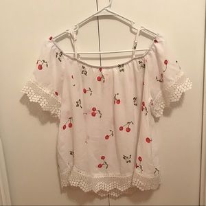 off the shoulder cherry printed blouse